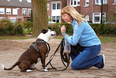 Op deze foto ziet u patiënt Yvonne van de Ven samen met haar hond. 