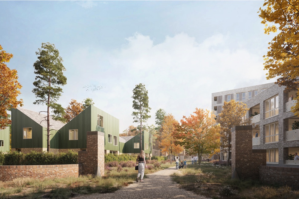 Impressie van de nieuwe woonwijk met behoud van de kenmerkende zuilen van het voormalige St. Elisabeth ziekenhuis (de zuilen die nu bij de ingang van de parkeerplaats staan). Impressie van de nieuwe woonwijk met behoud van de kenmerkende zuilen van het voormalige St. Elisabeth ziekenhuis (de zuilen die nu bij de ingang van de parkeerplaats staan).